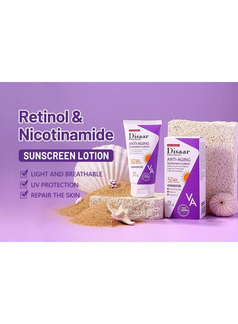 Disaar Anti-Aging Sunscreen Lotion SPF 50 PA+++ with Niacinamide, Retinol & Vitamin C – 80g - Image 3