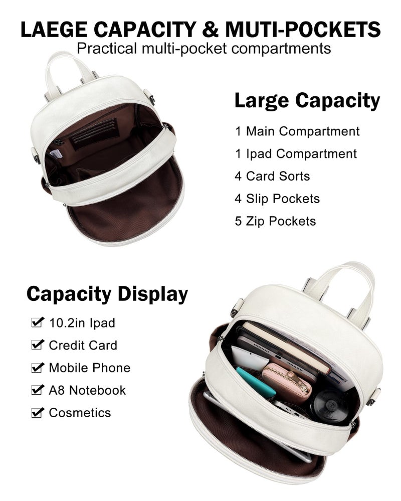 FADEON Small Backpack Purse for Women Designer PU Leather Roomly Mini Backpacks Multi Pocket Fashion Shoulder Backpack - Image 5