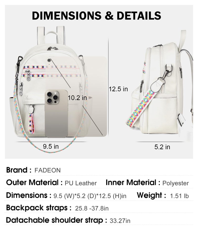 FADEON Small Backpack Purse for Women Designer PU Leather Roomly Mini Backpacks Multi Pocket Fashion Shoulder Backpack - Image 4
