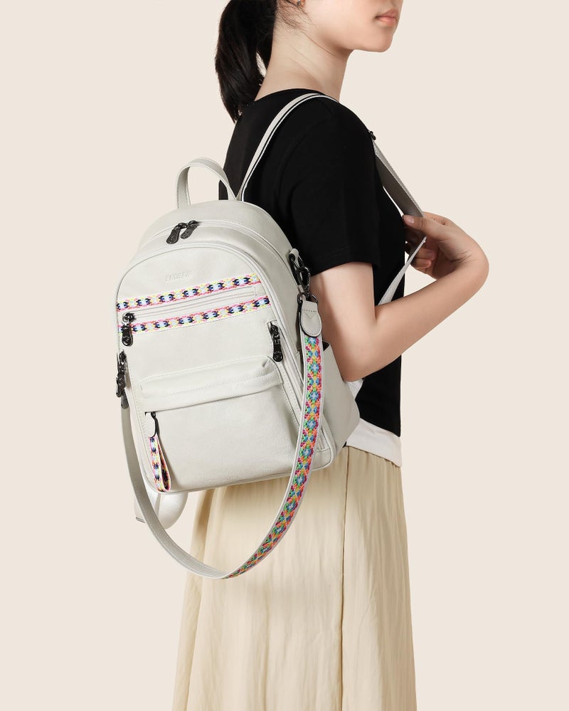 FADEON Small Backpack Purse for Women Designer PU Leather Roomly Mini Backpacks Multi Pocket Fashion Shoulder Backpack - Image 2