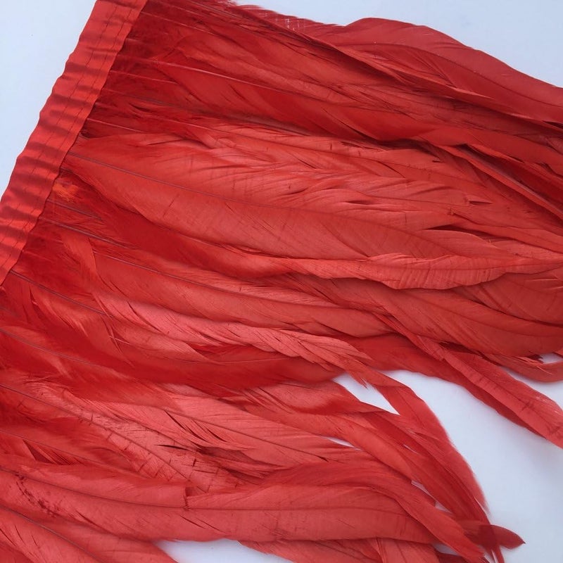 Sowder Rooster Hackle Feather Fringe Trim 10-12inch in Width Pack of 1 Yard(red) - Image 2