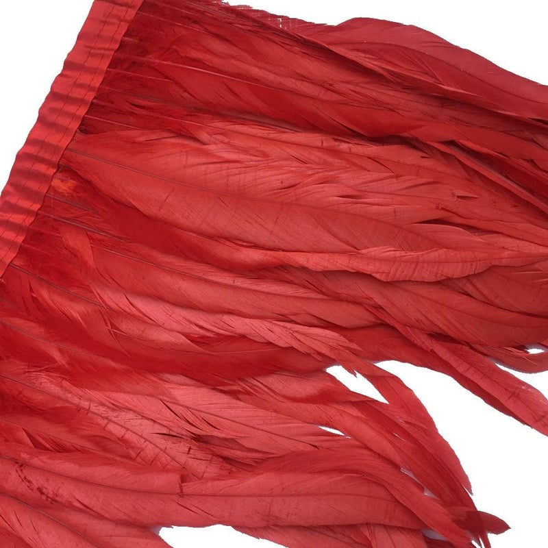 Sowder Rooster Hackle Feather Fringe Trim 10-12inch in Width Pack of 1 Yard(red) - Image 1