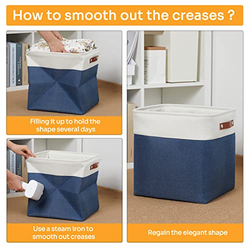 DULLEMELO Storage Baskets for Shelves Closet Storage,Large Home Organization Bins for Gifts Empty,Foldable Fabric Storage Cubes Baskets for Nursery Toy Towels Clothes Storage(White&Blue) - Image 4
