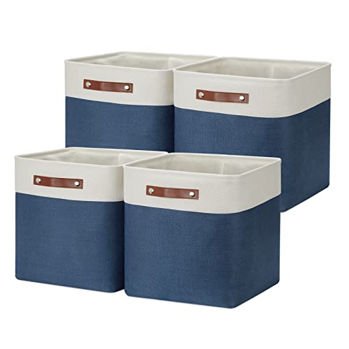 DULLEMELO Storage Baskets for Shelves Closet Storage,Large Home Organization Bins for Gifts Empty,Foldable Fabric Storage Cubes Baskets for Nursery Toy Towels Clothes Storage(White&Blue) - Image 1