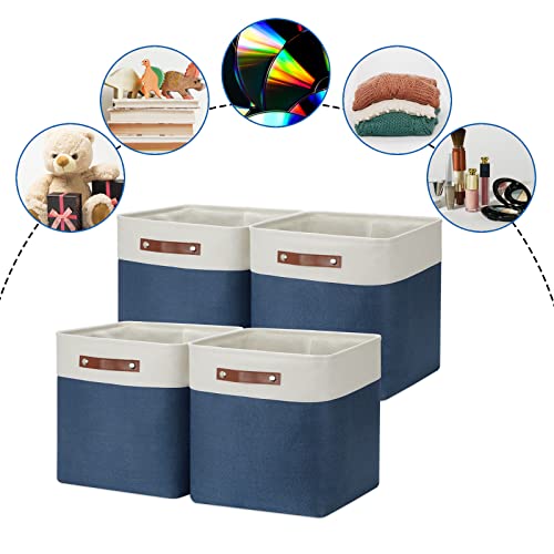 DULLEMELO Storage Baskets for Shelves Closet Storage,Large Home Organization Bins for Gifts Empty,Foldable Fabric Storage Cubes Baskets for Nursery Toy Towels Clothes Storage(White&Blue) - Image 5