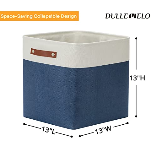 DULLEMELO Storage Baskets for Shelves Closet Storage,Large Home Organization Bins for Gifts Empty,Foldable Fabric Storage Cubes Baskets for Nursery Toy Towels Clothes Storage(White&Blue) - Image 3
