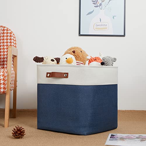 DULLEMELO Storage Baskets for Shelves Closet Storage,Large Home Organization Bins for Gifts Empty,Foldable Fabric Storage Cubes Baskets for Nursery Toy Towels Clothes Storage(White&Blue) - Image 2