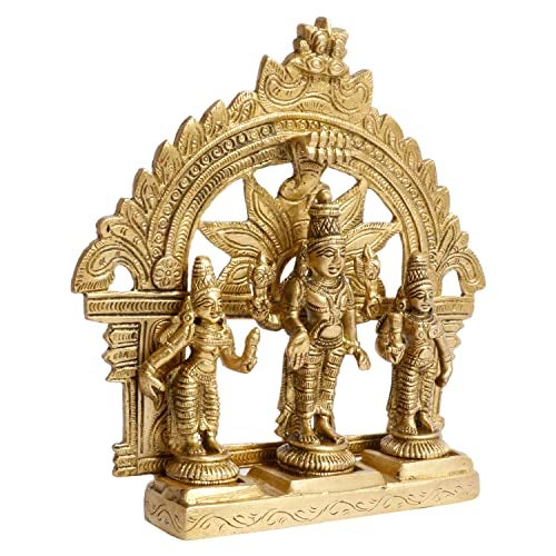 ARTVARKO Brass Lord Vishnu with Sridevi and Bhudevi Parivar Darbar Swami Satyanarayan Idol for Puja Gift Living Room Decoration Home Décor Height 5.5 Inch - Image 3