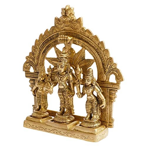 ARTVARKO Brass Lord Vishnu with Sridevi and Bhudevi Parivar Darbar Swami Satyanarayan Idol for Puja Gift Living Room Decoration Home Décor Height 5.5 Inch - Image 4