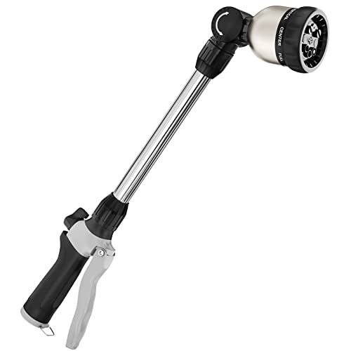 FANHAO Watering Wand Heavy Duty, 16 Inches Metal Garden Hose Wand with 8 Spray Patterns, Long Hose Nozzle Sprayer with ON/OFF Thumb Control, Perfect for Hanging Baskets, Shrubs, Garden and Lawn - Image 1