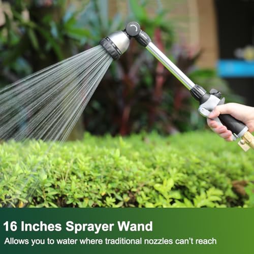 FANHAO Watering Wand Heavy Duty, 16 Inches Metal Garden Hose Wand with 8 Spray Patterns, Long Hose Nozzle Sprayer with ON/OFF Thumb Control, Perfect for Hanging Baskets, Shrubs, Garden and Lawn - Image 2