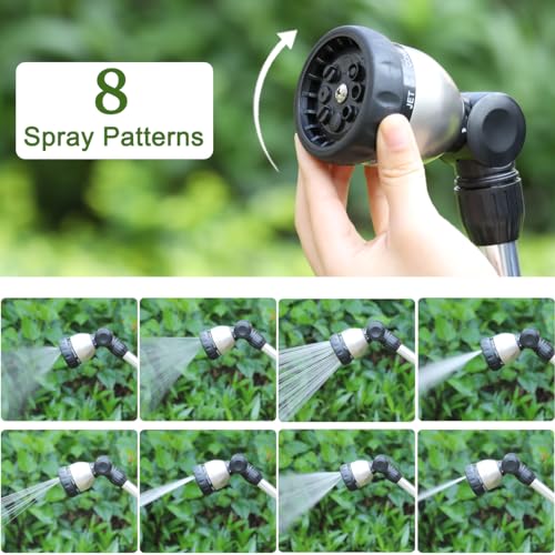 FANHAO Watering Wand Heavy Duty, 16 Inches Metal Garden Hose Wand with 8 Spray Patterns, Long Hose Nozzle Sprayer with ON/OFF Thumb Control, Perfect for Hanging Baskets, Shrubs, Garden and Lawn - Image 5
