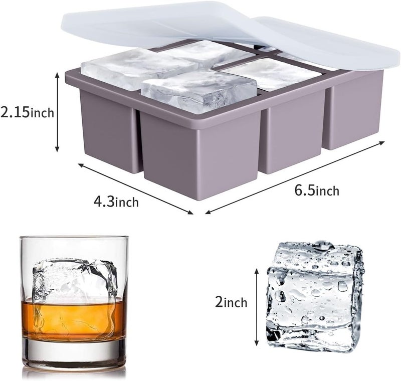 FDDBI Large Ice Cube Tray for Whiskey: Big Square Ice Cube Maker for Cocktail - 3Pack Silicone Old Fashioned Ice Cube Trays - 2inch Huge Cubed Ice Trays for Whisky - Image 5