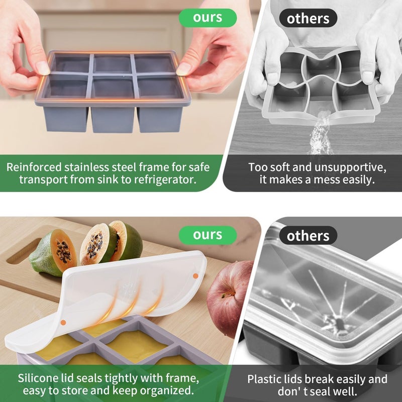 FDDBI Large Ice Cube Tray for Whiskey: Big Square Ice Cube Maker for Cocktail - 3Pack Silicone Old Fashioned Ice Cube Trays - 2inch Huge Cubed Ice Trays for Whisky - Image 3
