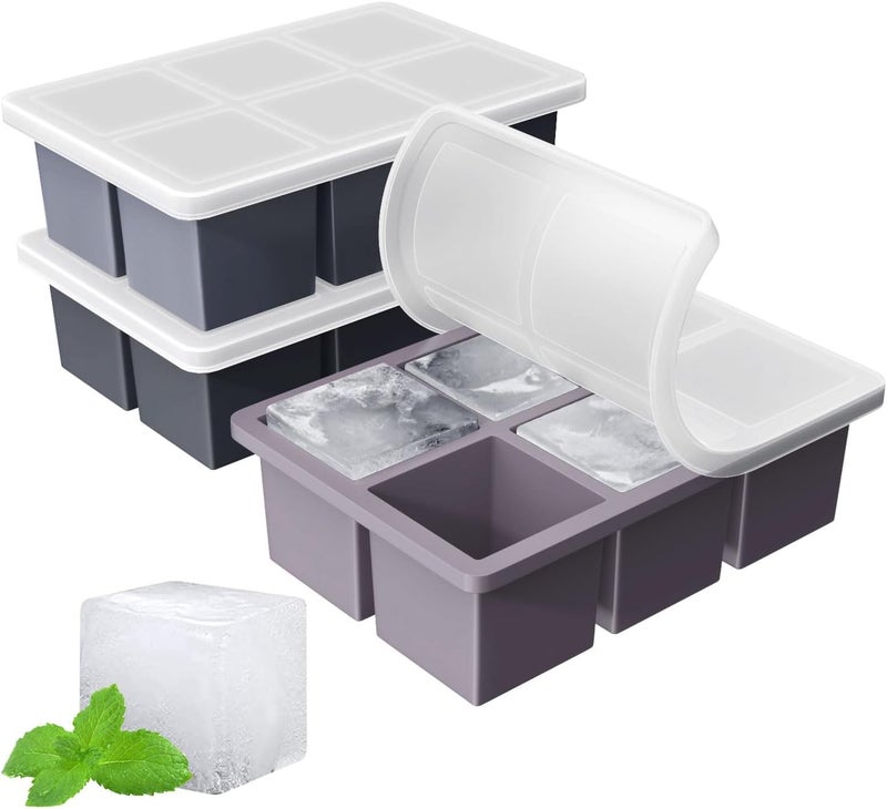 FDDBI Large Ice Cube Tray for Whiskey: Big Square Ice Cube Maker for Cocktail - 3Pack Silicone Old Fashioned Ice Cube Trays - 2inch Huge Cubed Ice Trays for Whisky - Image 1