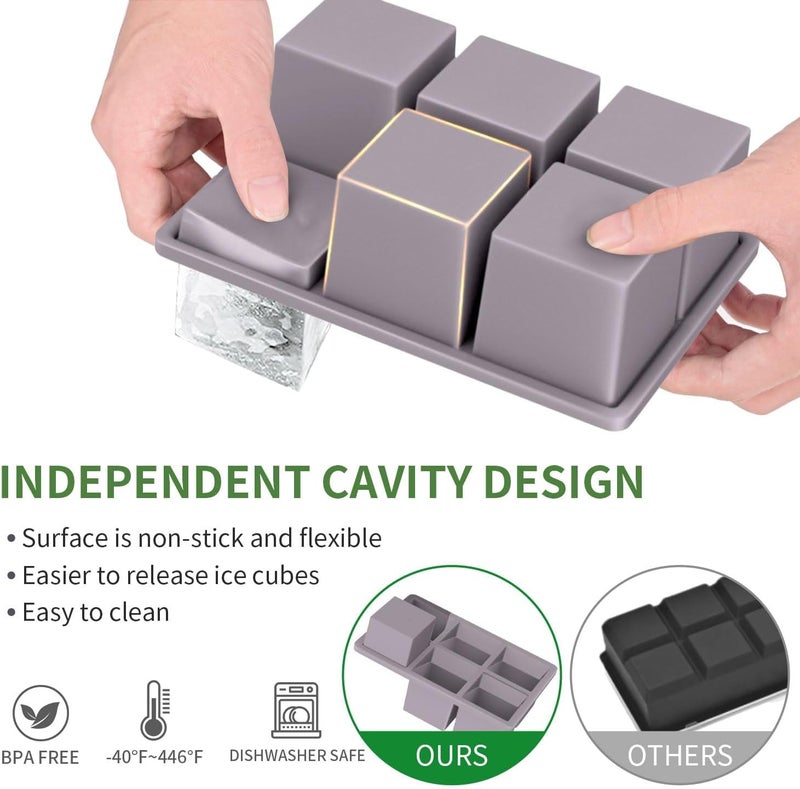 FDDBI Large Ice Cube Tray for Whiskey: Big Square Ice Cube Maker for Cocktail - 3Pack Silicone Old Fashioned Ice Cube Trays - 2inch Huge Cubed Ice Trays for Whisky - Image 2