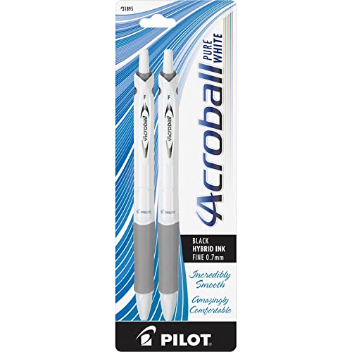 Pilot Acroball PureWhite Retractable Advanced Ink Ball Point Pens; Fine Point, Black Ink, Silver Accents 2-Pack (31895) Ultra-Smooth Writing, Smear-Resistant Advanced Ink for Skip-Free Lines - Image 1