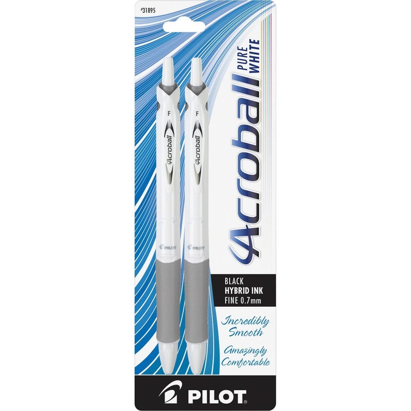 Pilot Acroball PureWhite Retractable Advanced Ink Ball Point Pens; Fine Point, Black Ink, Silver Accents 2-Pack (31895) Ultra-Smooth Writing, Smear-Resistant Advanced Ink for Skip-Free Lines - Image 3
