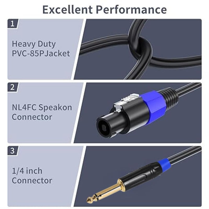 Device Of Urban Infotech كابل مكبر صوت 20م Speakon إلى 6.35 مم، 1/4" TS ذكر، 12 قياس AWG، سلك DJ/PA، أسود، للاستخدام الداخلي، متوافق مع مكبر الصوت، مكبر الصوت - Image 3