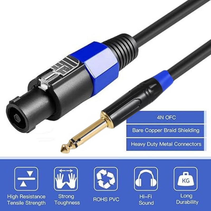 Device Of Urban Infotech كابل مكبر صوت 20م Speakon إلى 6.35 مم، 1/4" TS ذكر، 12 قياس AWG، سلك DJ/PA، أسود، للاستخدام الداخلي، متوافق مع مكبر الصوت، مكبر الصوت - Image 2