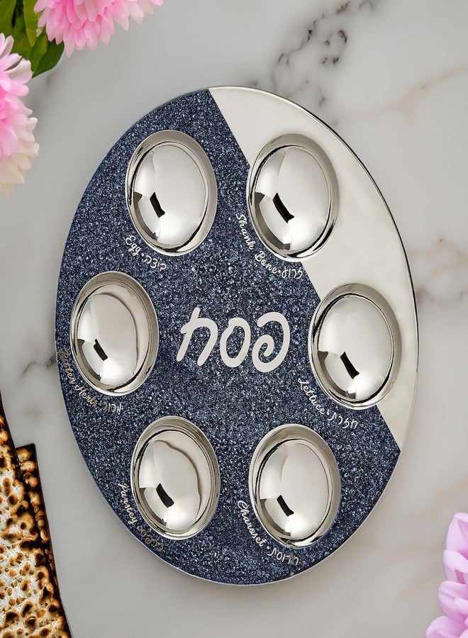 Rite Lite Starry Night Ceramic Seder Plate – Elegant Navy Blue & Silver Design with Hebrew & English Food Labels, 12" Handcrafted Plate for Passover Seder Table Decor, Premium Holiday Pesach Gift Idea - Image 4