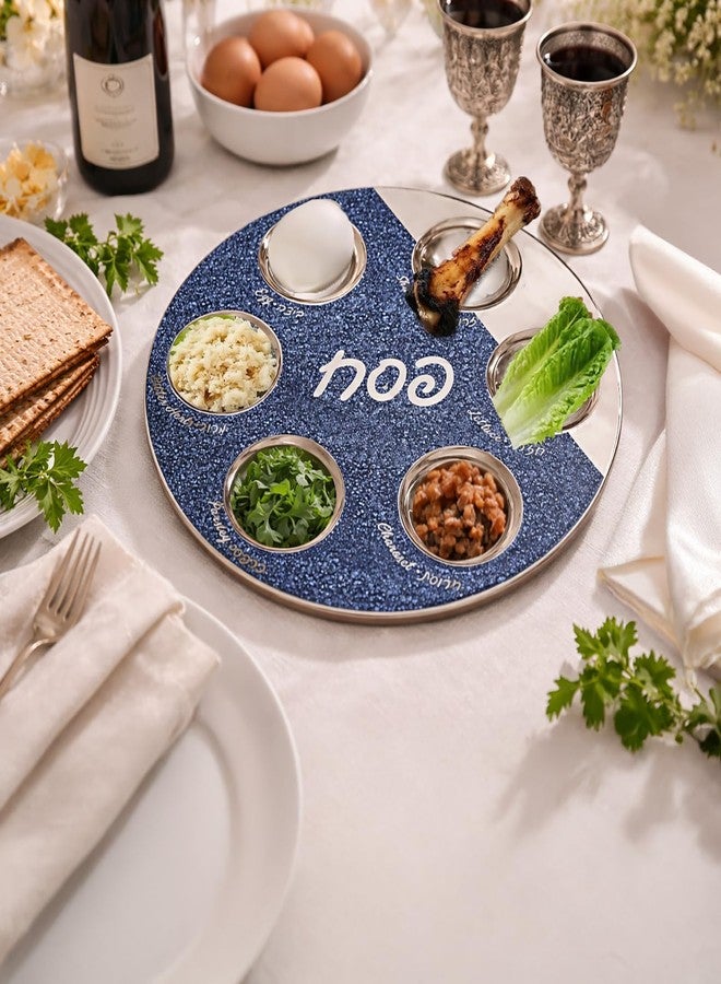 Rite Lite Starry Night Ceramic Seder Plate – Elegant Navy Blue & Silver Design with Hebrew & English Food Labels, 12" Handcrafted Plate for Passover Seder Table Decor, Premium Holiday Pesach Gift Idea - Image 2