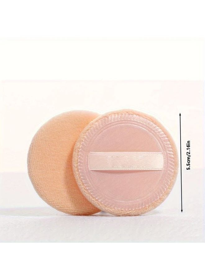 Light Beige 2 Piece Pure Dry Powder Puff Set With Round Flocking Pads For Loose Setting Powder - Image 1
