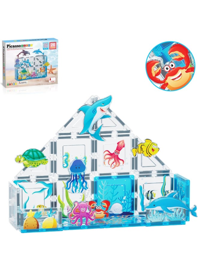 PicassoTiles Picasso Magnetic Tiles Aquarium Marine Animal 26-pieces - Image 1