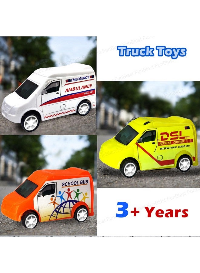 FunBlast سيارات لعبة شاحنة وفان صغيرة من فن بلاست، مجموعة من 12 قطعة، شاحنات تعمل بالطاقة الاحتكاكية للأطفال من 3 سنوات فما فوق، مجموعة لعب شاحنة البناء، لعبة أكثر سلاسة وسرعة للأطفال - متعددة الألوان - Image 5