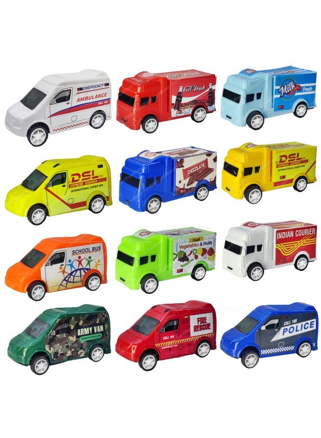 FunBlast سيارات لعبة شاحنة وفان صغيرة من فن بلاست، مجموعة من 12 قطعة، شاحنات تعمل بالطاقة الاحتكاكية للأطفال من 3 سنوات فما فوق، مجموعة لعب شاحنة البناء، لعبة أكثر سلاسة وسرعة للأطفال - متعددة الألوان - Image 1