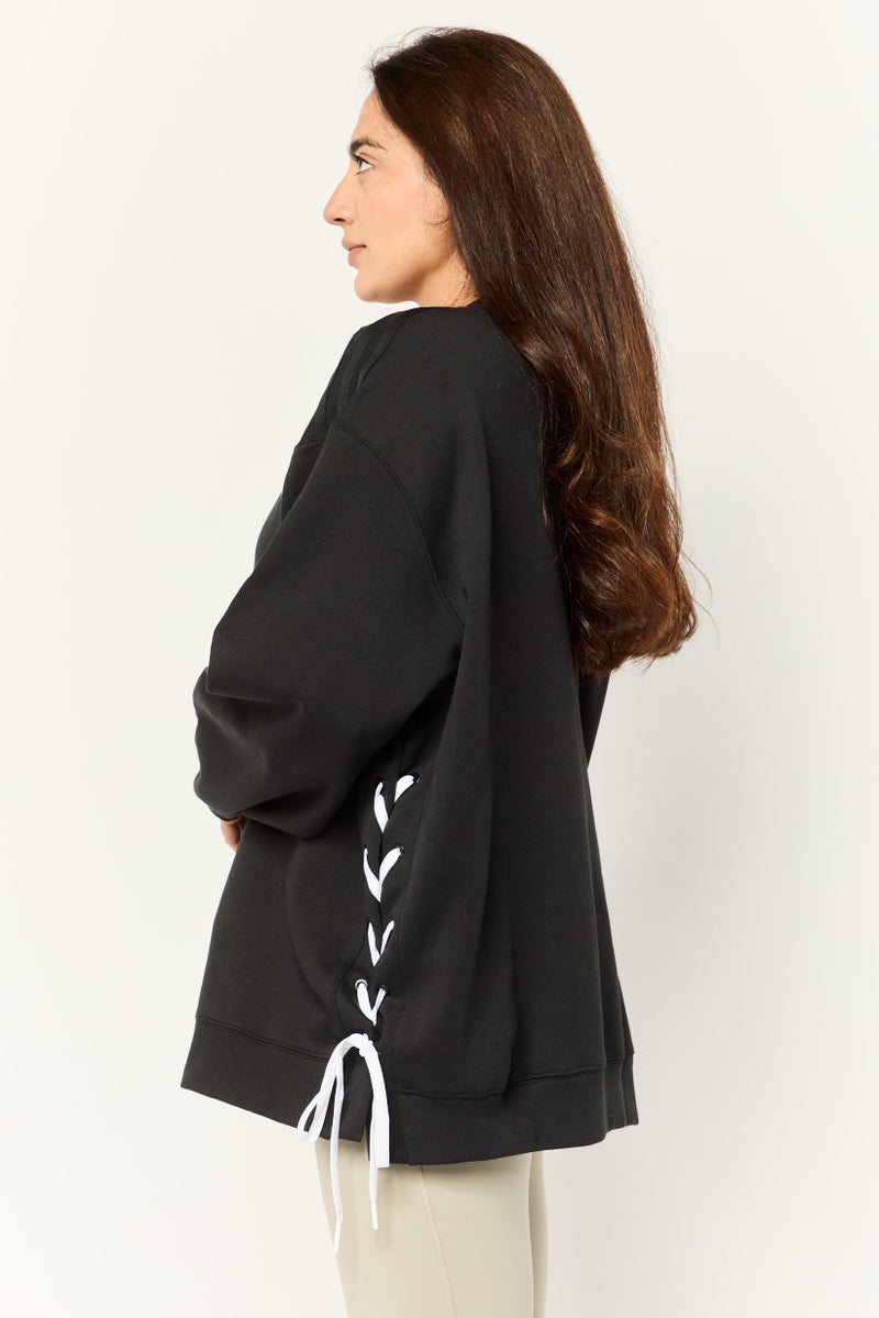 adidas Originals Women Sportswear Fit Long Sleeves Outdoor Sweatshirts, Black  - Image 3