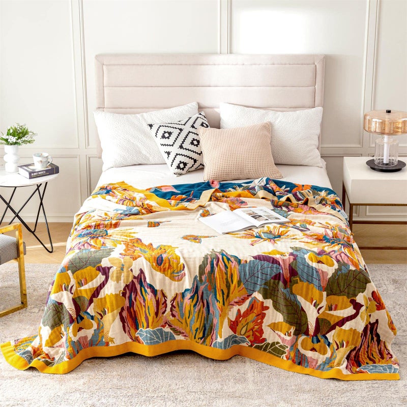 MSGKV Boho Throw Blanket 60''x80'',100% Cotton Blanket for Couch Bed, Spring Breathable Quilt Farmhouse Home Decor Soft Lightweight Picnic Blankets - Image 2