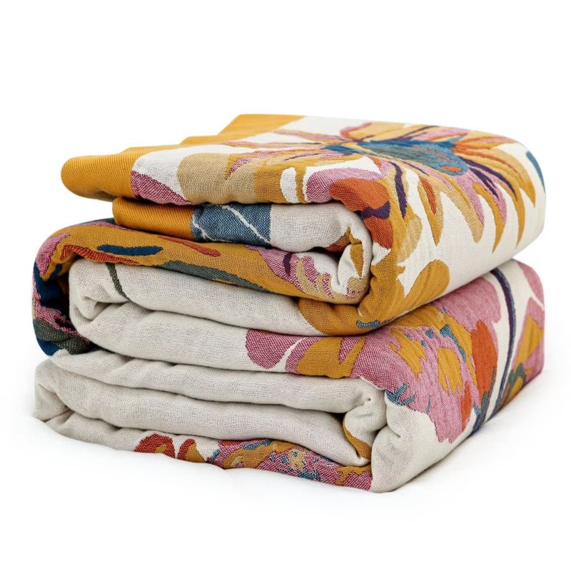 MSGKV Boho Throw Blanket 60''x80'',100% Cotton Blanket for Couch Bed, Spring Breathable Quilt Farmhouse Home Decor Soft Lightweight Picnic Blankets - Image 1