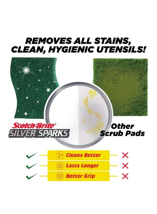 Scotch  Sponge Wipe Large For Kitchen Cleaning(1 Unit) & Silver Sparks Scrub Pad 3S Pack X 3 Pack For Dishwashing (9 Units) - Image 4