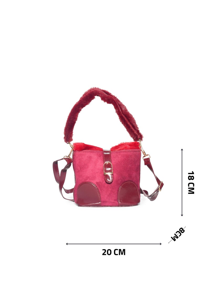 شنطة شمواه حريمي بكتف فرو ناعم – شيك ومميزة - Image 4