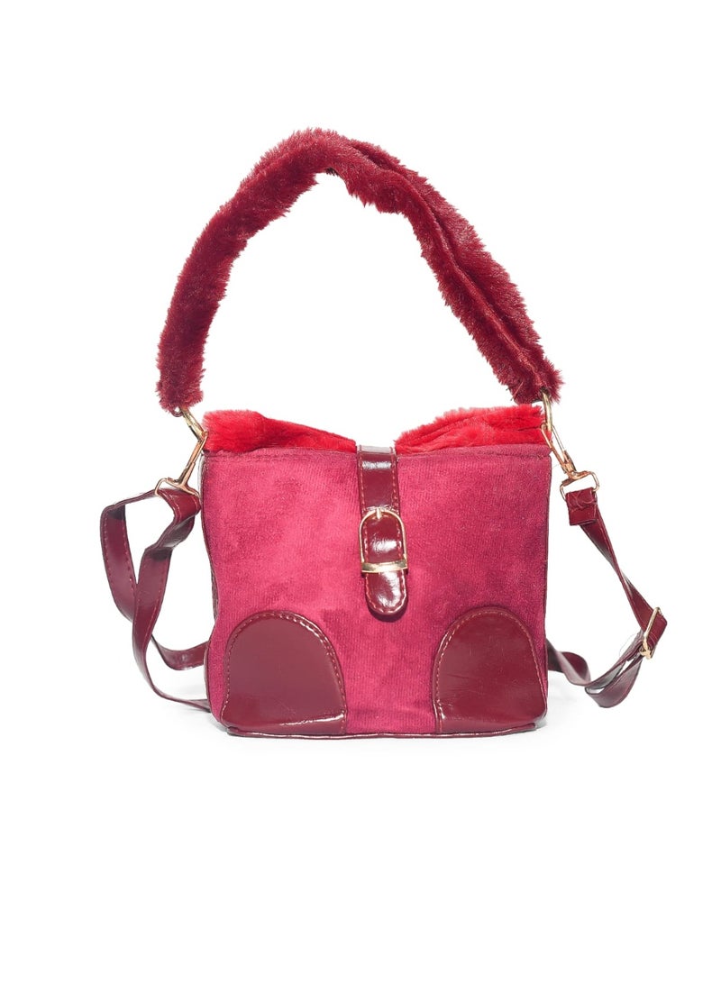 شنطة شمواه حريمي بكتف فرو ناعم – شيك ومميزة - Image 1