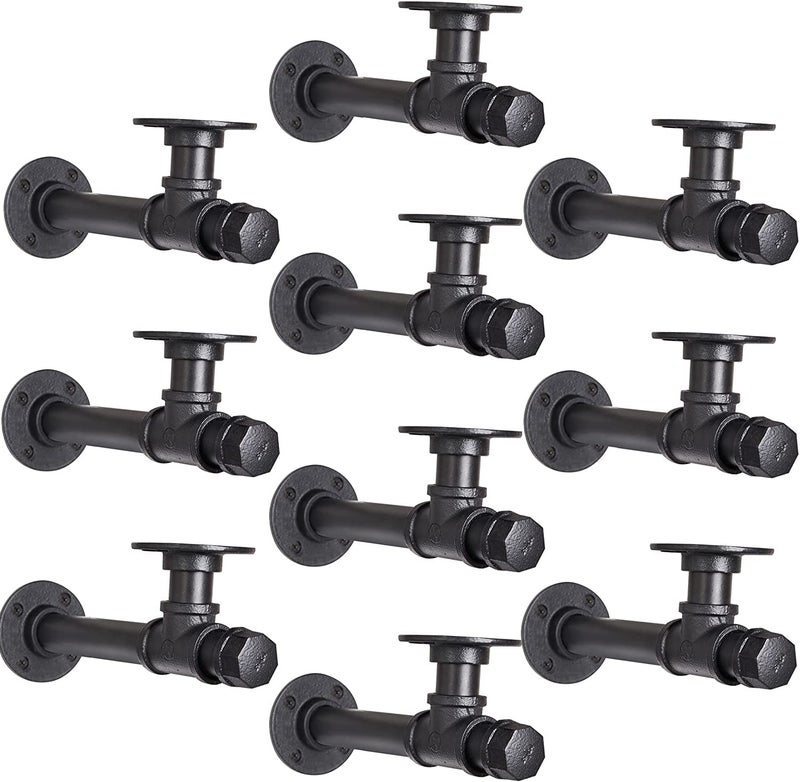 YCCO Rustic Pipe Shelf Brackets 10 Packs Industrial Iron DIY L Pipe Shelf Bracket for 7"-14" Wood Floating Shelf Vintage Look Home Pipe Decor - Image 1
