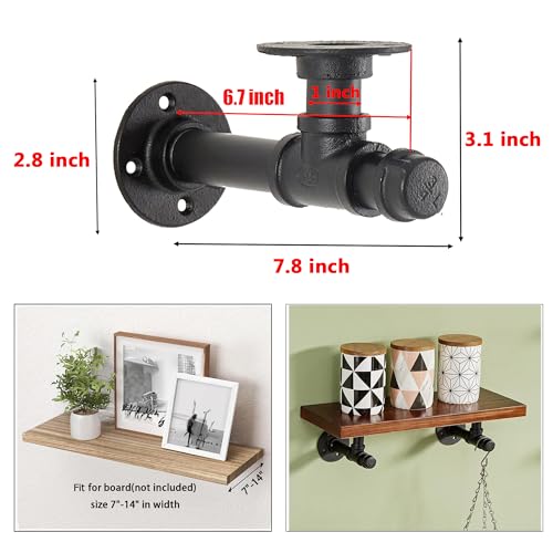 YCCO Rustic Pipe Shelf Brackets 10 Packs Industrial Iron DIY L Pipe Shelf Bracket for 7"-14" Wood Floating Shelf Vintage Look Home Pipe Decor - Image 2