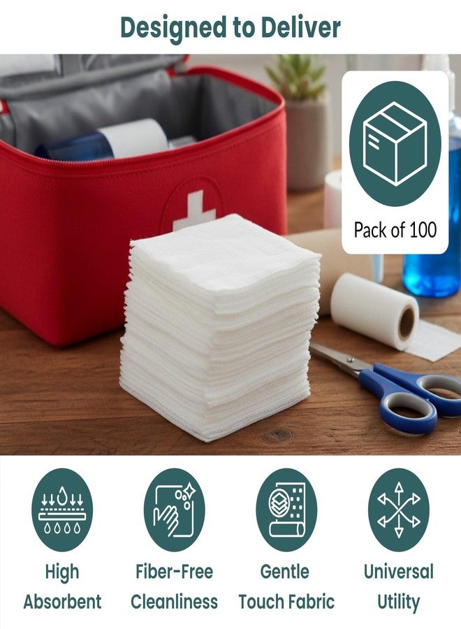 MED 100-Piece Cotton Gauze Pads - Absorbent, Low Lint Medical Gauze for Wound & Clinic Use - Image 2