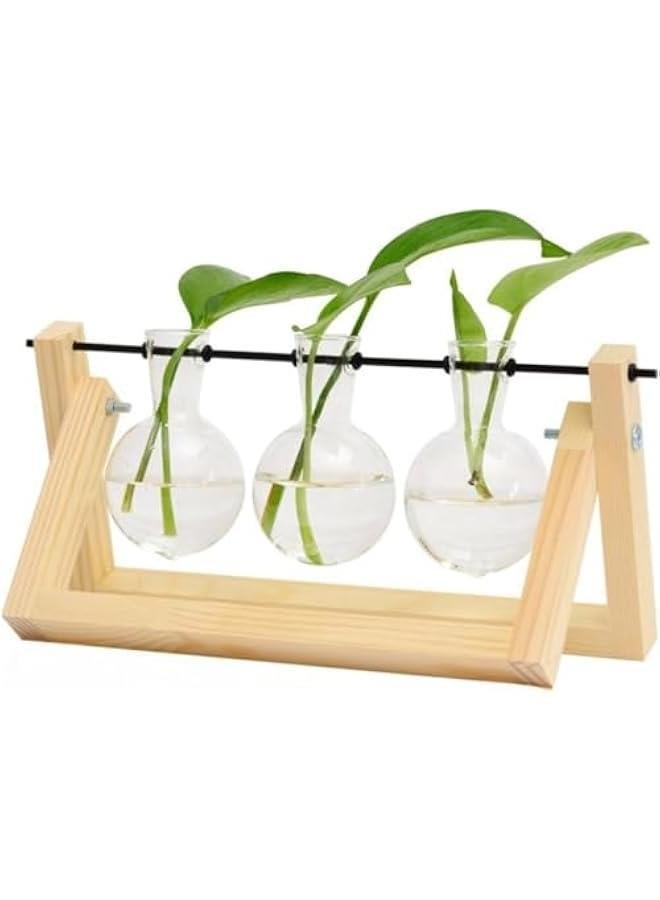HOOKOR Plant Propagation Station, Plant Terrarium with Wooden Stand, Unique Gardening Birthday Gifts for Women Plant Lovers, Home Office Garden Decor Planter - 3 Bulb Glass Vases,White,(12-02) - Image 1