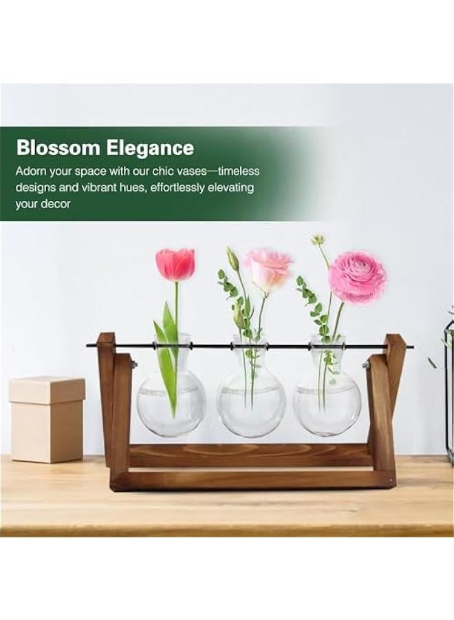 HOOKOR Plant Propagation Station, Plant Terrarium with Wooden Stand, Unique Gardening Birthday Gifts for Women Plant Lovers, Home Office Garden Decor Planter - 3 Bulb Glass Vases,White,(12-02) - Image 5