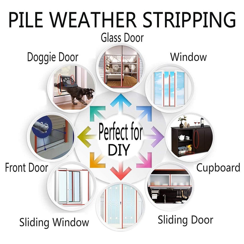 Jorex Mart Jorex Mart Weather Stripping Brush for Sliding Windows Doors Frame SidePile Self Adhesive Weatherstrip Seal Strip Sealer Draft Stoppers 165ft 5m  - Image 5