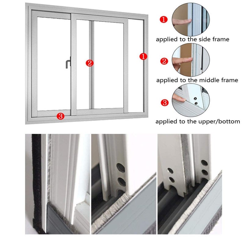 Jorex Mart Jorex Mart Weather Stripping Brush for Sliding Windows Doors Frame SidePile Self Adhesive Weatherstrip Seal Strip Sealer Draft Stoppers 165ft 5m  - Image 3