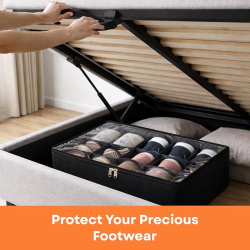 Sopent Shoe Organiser & Shoe Storage Organizer – 12 Compartment / 16 Pair Capacity, Space Saver Foldable Fabric Shoe Box with Clear Dustproof Cover for Wardrobe - Image 5