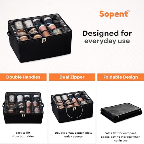 Sopent Shoe Organiser & Shoe Storage Organizer – 12 Compartment / 16 Pair Capacity, Space Saver Foldable Fabric Shoe Box with Clear Dustproof Cover for Wardrobe - Image 3