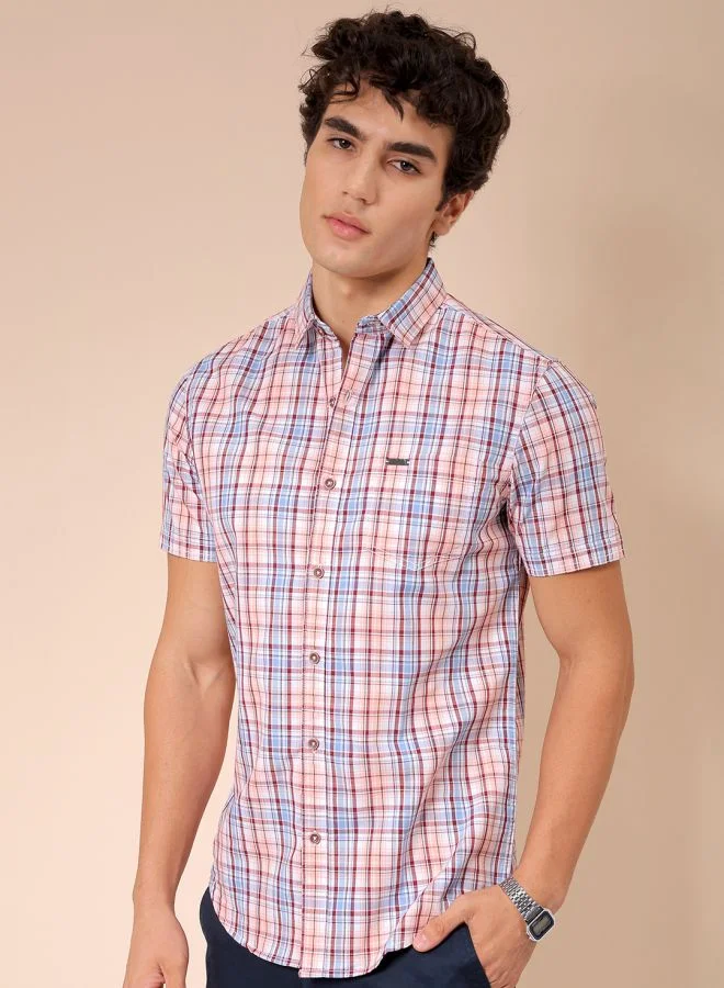 The Indian Garage Co Men Slim Fit Checkered Half Sleeves Cutaway Collar Casual Shirt