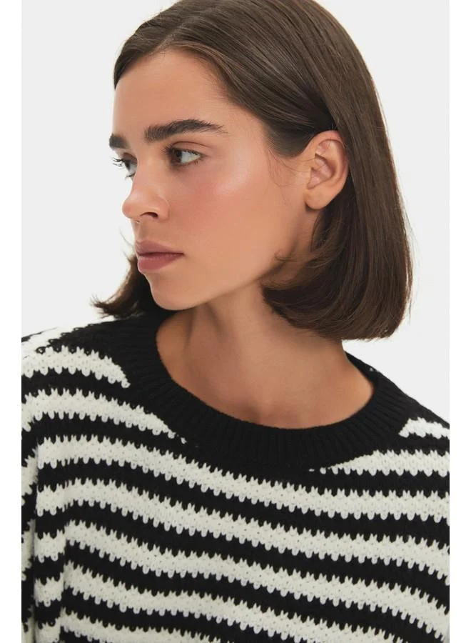 جون June Women Wide Fit Striped Knitwear Sweater Black