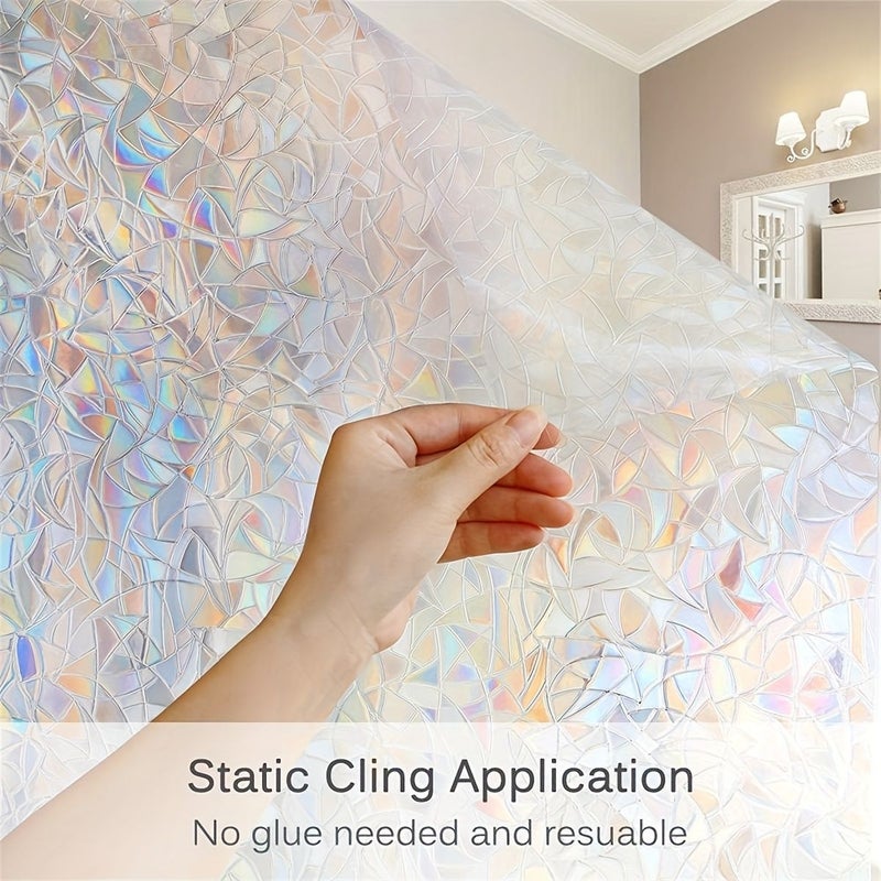 1 Roll Electrostatic Glue-Free Glass Sticker Iridescent Film Crescent Balcony Bathroom Office Privacy Window Film 35.43 Inch By 78.74 Inch Extra Thick Electrostatic PVC - Image 2