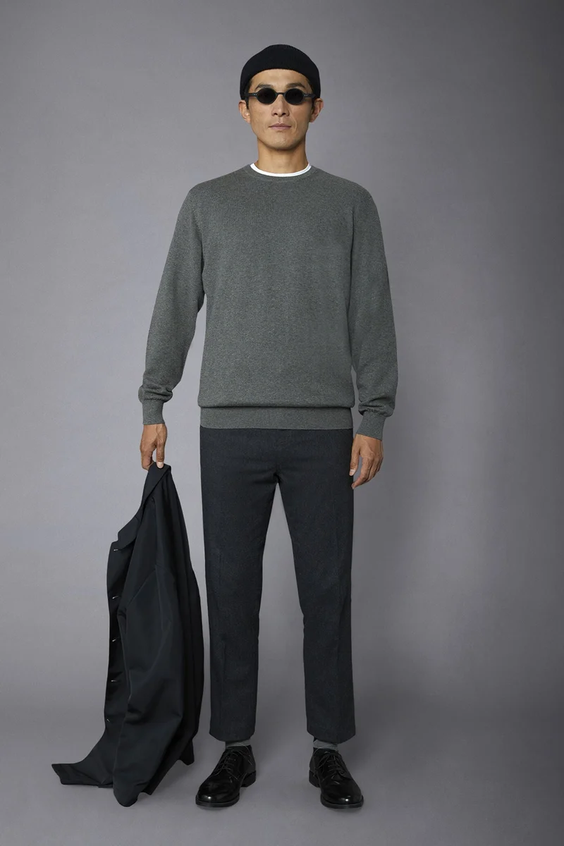 Men's roundneck wool and cotton sweater - MD Grey