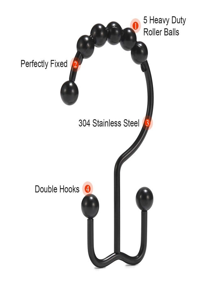 Goowin Shower Curtain Hooks, Goowin Shower Curtain Rings, Stainless Steel Black Shower Curtain Hooks, Shower Curtain Rings Rust Proof, Free Sliding Double Shower Hooks for Shower Curtain & Liners (Black) - Image 4